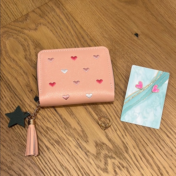 Jewelry - Heart themed bundle with wallet, earrings, ring, stickers and free gift!